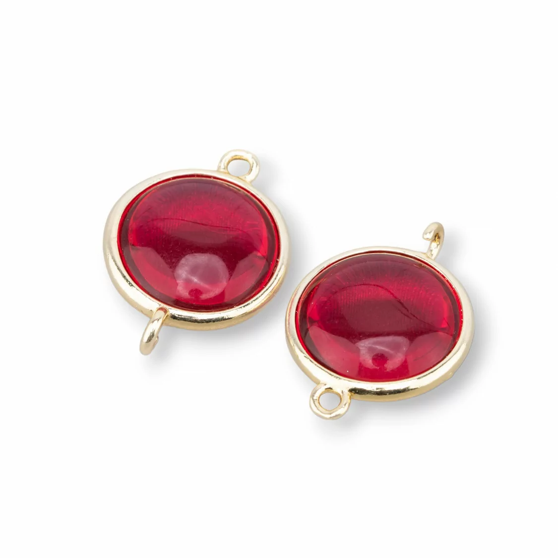 Connettore Componente Di Ottone Con Occhio Di Gatto Tondo Liscio 15mm Con 2 Anellini 10pz Dorato Rosso Ruby- QUADRATO | Worldofjewel.com