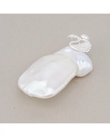 Pendenti Di Argento 925 Zirconato Con Perle Di Fiume (YNG) 10-11gr-ARGENTO 925 DESIGN ITALY | Worldofjewel.com