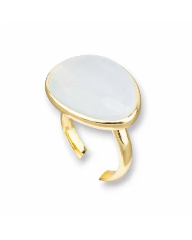 Anello Di Bronzo Con Occhio Di Gatto Incastonato Mango Liscio 18x26mm Dorato Bianco-ANELLI BRONZO E OCCHIO DI GATTO | Worldofjewel.com