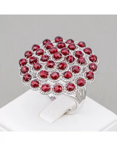 Anello Di Bronzo Con Perline Ammagliate 30mm Misura Regolabile Rodiato Rosso Ruby-ANELLI BRONZO E OCCHIO DI GATTO | Worldofjewel.com