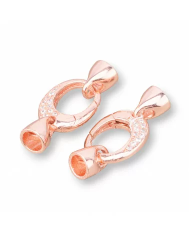 Chiusura A Scatto Di Argento 925 Con Zirconi 11x26mm Con Coppette Da 6mm 2pz Oro Rosa-CHIUSURE DI ARGENTO | Worldofjewel.com