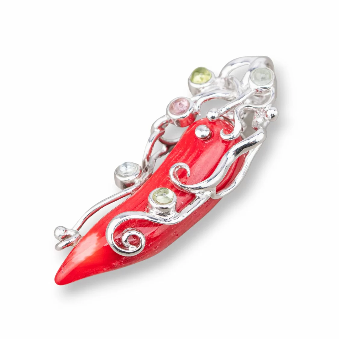 Ciondoli Pendenti Di Argento 925 Con Corallo Bamboo Rosso-ARGENTO 925 DESIGN ITALY | Worldofjewel.com