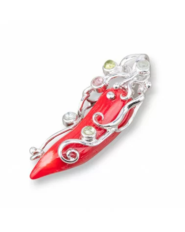 Ciondoli Pendenti Di Argento 925 Con Corallo Bamboo Rosso-ARGENTO 925 DESIGN ITALY | Worldofjewel.com