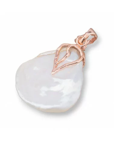 Ciondoli Pendenti Di Argento 925 Con Perle Di Fiume 26-28x47-50mm Oro Rosa Bianco-ARGENTO 925 DESIGN ITALY | Worldofjewel.com