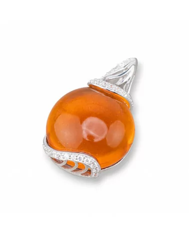 Ciondoli Pendenti Di Argento 925 Con Zirconi 22x35mm Arancio-ARGENTO 925 DESIGN ITALY | Worldofjewel.com