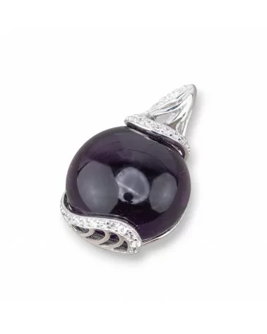 Ciondoli Pendenti Di Argento 925 Con Zirconi 22x35mm Viola Scuro-ARGENTO 925 DESIGN ITALY | Worldofjewel.com