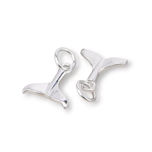 Componente Pendente Charms Di Argento 925 Coda Di Delfino 11x12mm 8pz Rodiato