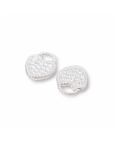 Componente Pendente Charms Di Argento 925 Cuore Con Zircone 10mm 5pz Rodiato-PENDENTI E CHARMS | Worldofjewel.com