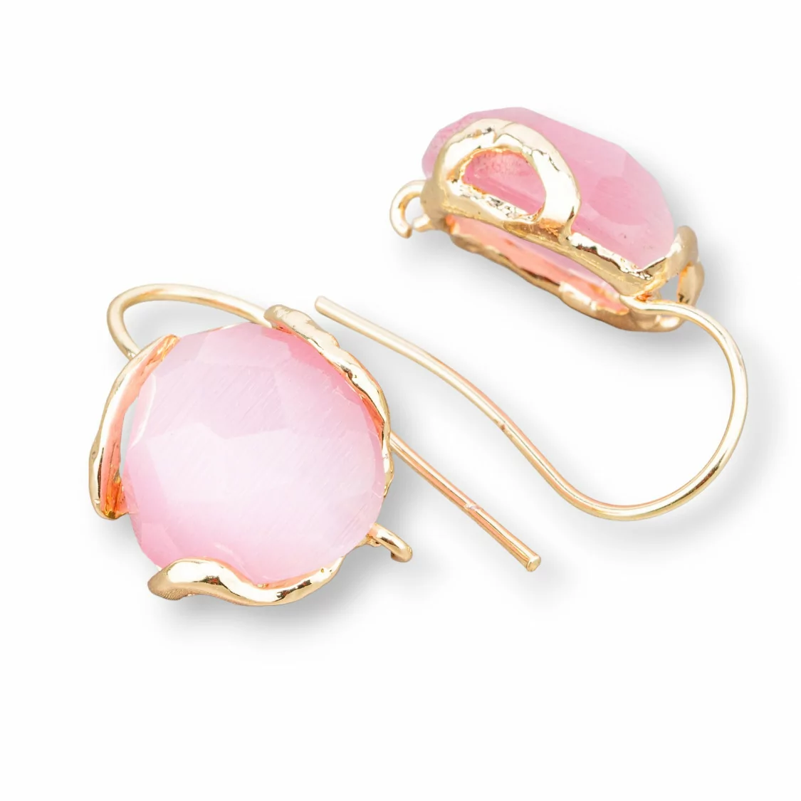 Base Per Orecchini A Monachella Di Bronzo Con Occhio Di Gatto Irregolare Sfaccettato 17mm 3 Paia Dorato Rosa-BASI CON PIETRE E PERLINE | Worldofjewel.com