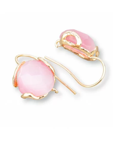 Base Per Orecchini A Monachella Di Bronzo Con Occhio Di Gatto Irregolare Sfaccettato 17mm 3 Paia Dorato Rosa-BASI CON PIETRE E PERLINE | Worldofjewel.com