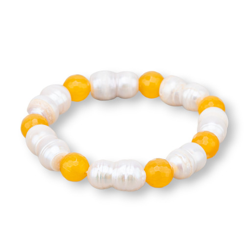 Bracciale Elastico Di Occhio Di Gatto 08mm Con Perle Di Fiume Giallo