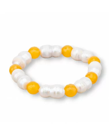 Bracciale Elastico Di Occhio Di Gatto 8mm Con Perle Di Fiume Giallo-BRACCIALI DI PIETRE E PERLE | Worldofjewel.com