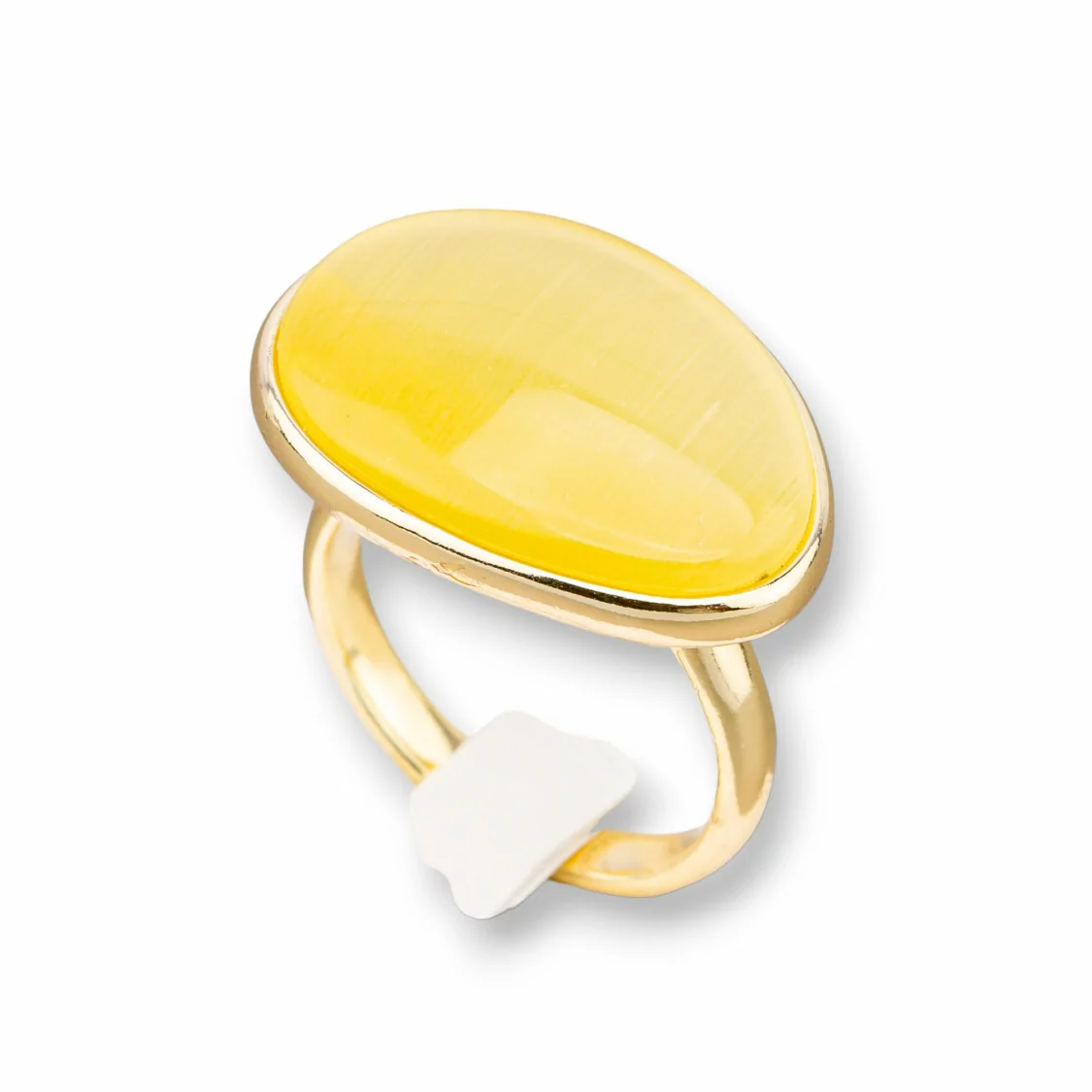 Anello Di Bronzo Con Occhio Di Gatto Incastonato Mango Liscio 18x26mm Dorato Giallo-ANELLI BRONZO E OCCHIO DI GATTO | Worldofjewel.com