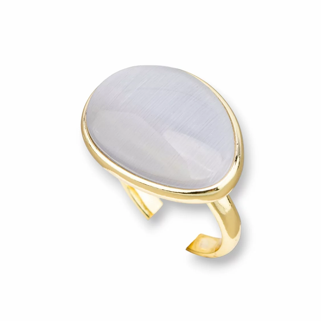 Anello Di Bronzo Con Occhio Di Gatto Incastonato Mango Liscio 18x26mm Dorato Grigio-ANELLI BRONZO E OCCHIO DI GATTO | Worldofjewel.com