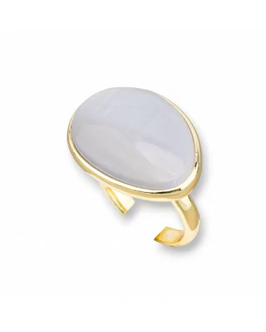 Anello Di Bronzo Con Occhio Di Gatto Incastonato Mango Liscio 18x26mm Dorato Grigio-ANELLI BRONZO E OCCHIO DI GATTO | Worldofjewel.com