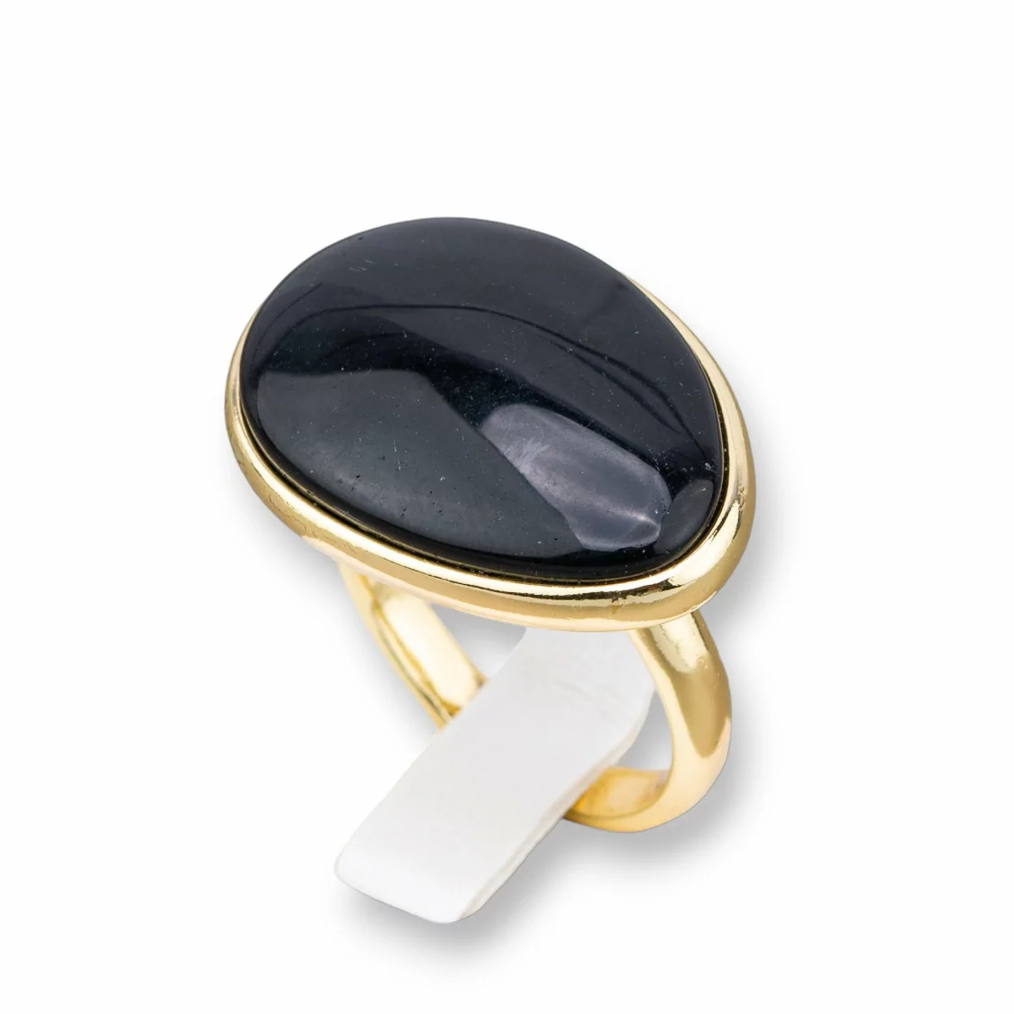 Anello Di Bronzo Con Occhio Di Gatto Incastonato Mango Liscio 18x26mm Dorato Nero-ANELLI BRONZO E OCCHIO DI GATTO | Worldofjewel.com