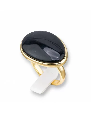 Anello Di Bronzo Con Occhio Di Gatto Incastonato Mango Liscio 18x26mm Dorato Nero-ANELLI BRONZO E OCCHIO DI GATTO | Worldofjewel.com