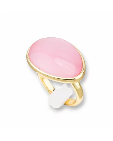 Anello Di Bronzo Con Occhio Di Gatto Incastonato Mango Liscio 18x26mm Dorato Rosa-ANELLI BRONZO E OCCHIO DI GATTO | Worldofjewel.com