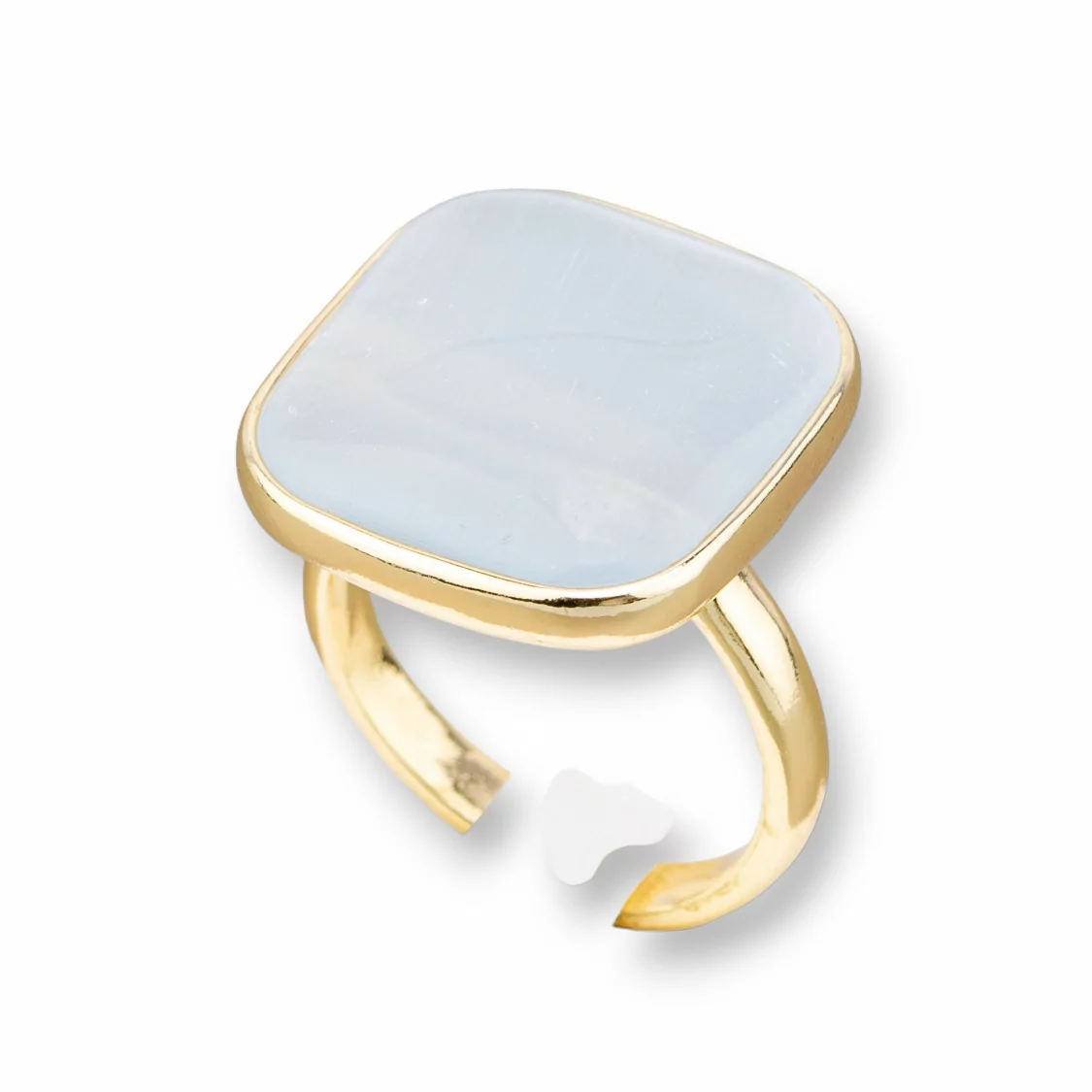 Anello Di Bronzo Con Occhio Di Gatto Incastonato Quadrato Liscio 22mm Dorato Dorato Bianco-ANELLI BRONZO E OCCHIO DI GATTO | Worldofjewel.com