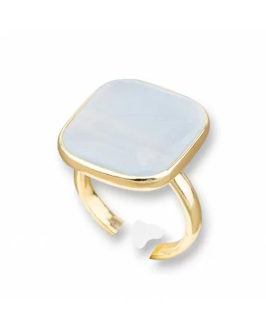 Anello Di Bronzo Con Occhio Di Gatto Incastonato Quadrato Liscio 22mm Dorato Dorato Bianco-ANELLI BRONZO E OCCHIO DI GATTO | Worldofjewel.com