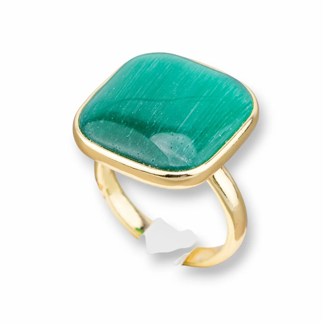 Anello Di Bronzo Con Occhio Di Gatto Incastonato Quadrato Liscio 22mm Dorato Dorato Verde Smeraldo-ANELLI BRONZO E OCCHIO DI GATTO | Worldofjewel.com