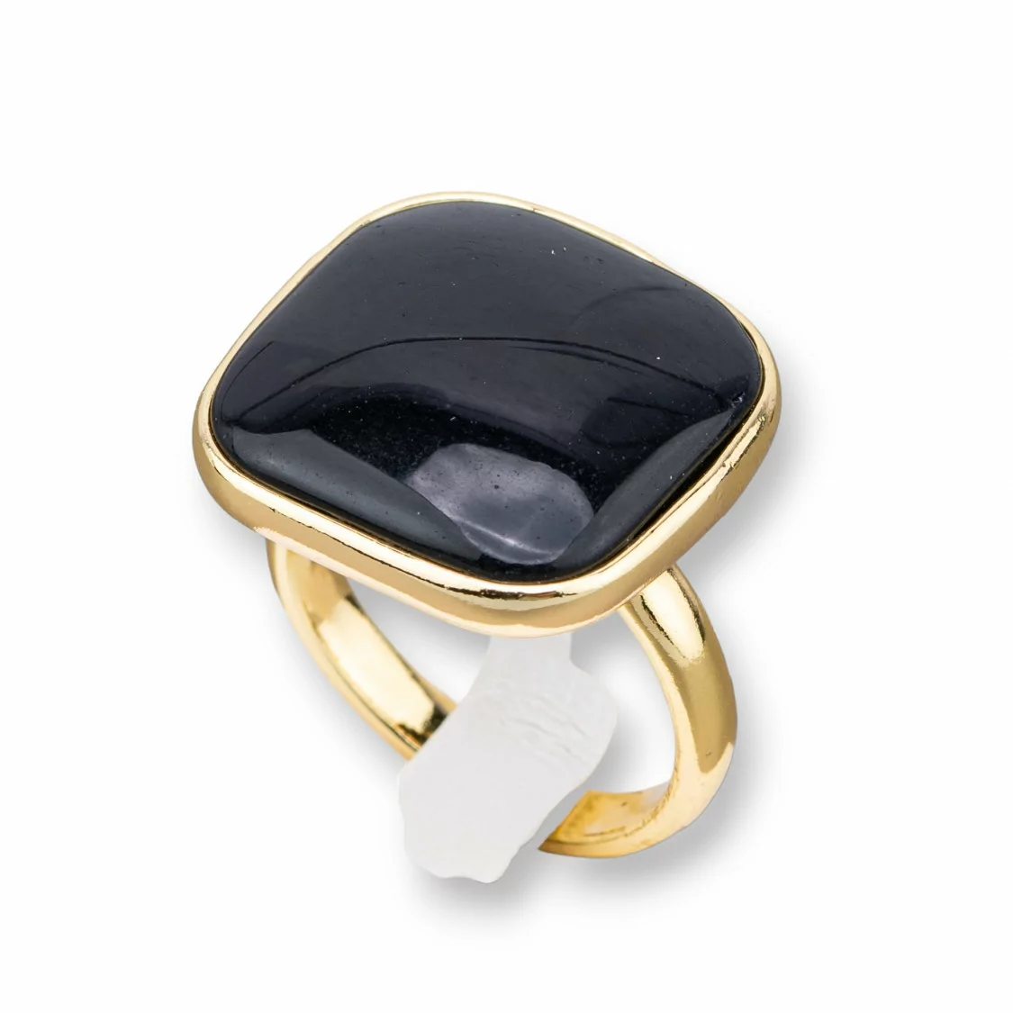 Anello Di Bronzo Con Occhio Di Gatto Incastonato Quadrato Liscio 22mm Dorato Nero-ANELLI BRONZO E OCCHIO DI GATTO | Worldofjewel.com