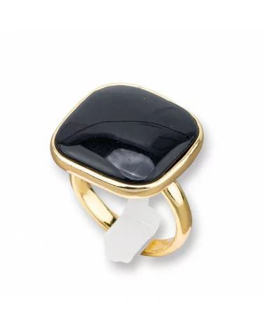 Anello Di Bronzo Con Occhio Di Gatto Incastonato Quadrato Liscio 22mm Dorato Nero-ANELLI BRONZO E OCCHIO DI GATTO | Worldofjewel.com