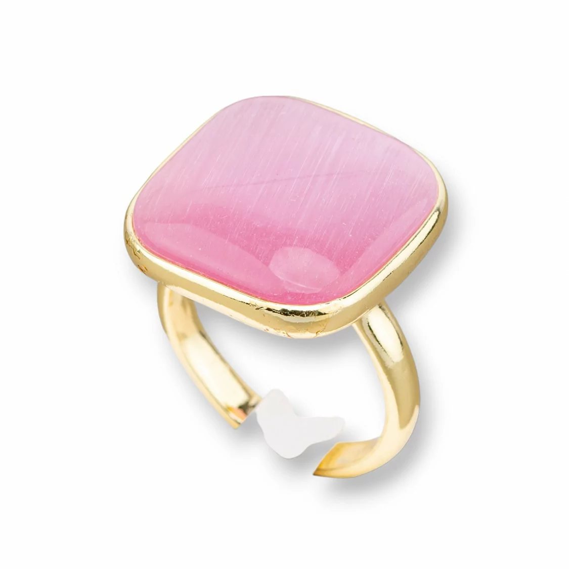 Anello Di Bronzo Con Occhio Di Gatto Incastonato Quadrato Liscio 22mm Dorato Rosa-ANELLI BRONZO E OCCHIO DI GATTO | Worldofjewel.com