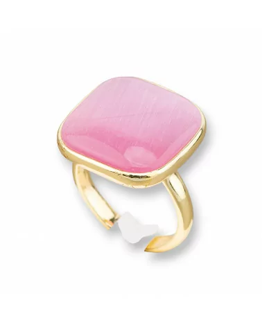 Anello Di Bronzo Con Occhio Di Gatto Incastonato Quadrato Liscio 22mm Dorato Rosa-ANELLI BRONZO E OCCHIO DI GATTO | Worldofjewel.com