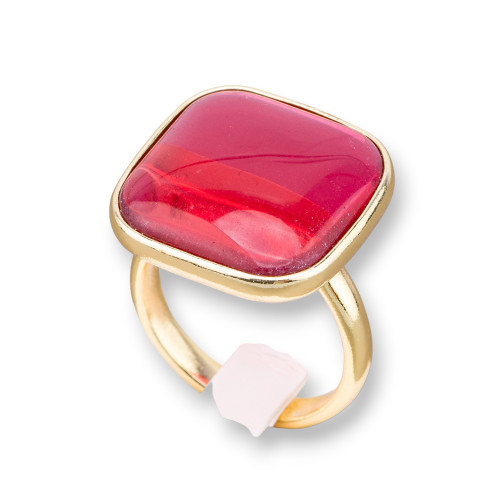 Anello Di Bronzo Con Occhio Di Gatto Incastonato Quadrato Liscio 22mm Dorato Ruby