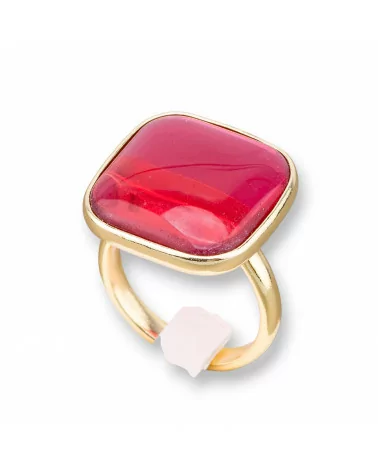 Anello Di Bronzo Con Occhio Di Gatto Incastonato Quadrato Liscio 22mm Dorato Ruby-ANELLI BRONZO E OCCHIO DI GATTO | Worldofjewel.com