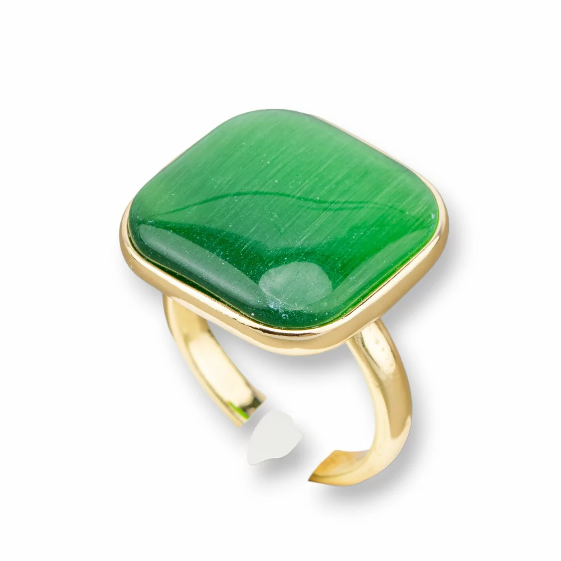 Anello Di Bronzo Con Occhio Di Gatto Incastonato Quadrato Liscio 22mm Dorato Verde Chiaro-ANELLI BRONZO E OCCHIO DI GATTO | Worldofjewel.com