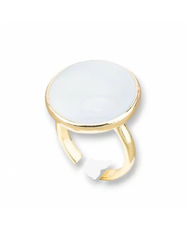 Anello Di Bronzo Con Occhio Di Gatto Incastonato Tondo Liscio 22mm Dorato Bianco-ANELLI BRONZO E OCCHIO DI GATTO | Worldofjewel.com