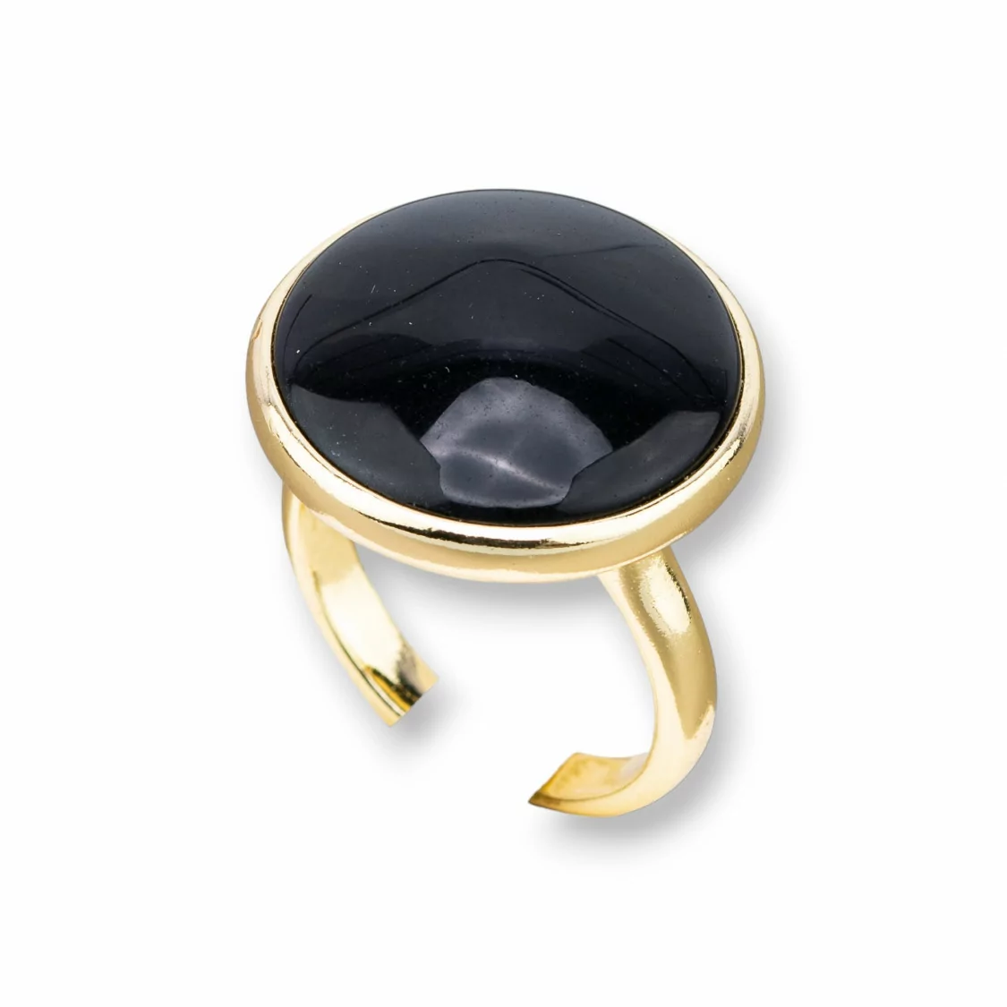 Anello Di Bronzo Con Occhio Di Gatto Incastonato Tondo Liscio 22mm Dorato Nero-ANELLI BRONZO E OCCHIO DI GATTO | Worldofjewel.com