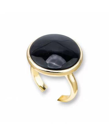 Anello Di Bronzo Con Occhio Di Gatto Incastonato Tondo Liscio 22mm Dorato Nero-ANELLI BRONZO E OCCHIO DI GATTO | Worldofjewel.com