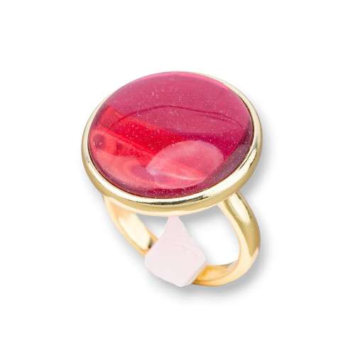 Anello Di Bronzo Con Occhio Di Gatto Incastonato Tondo Liscio 22mm Dorato Ruby