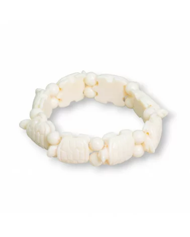 Bracciale Di Pietre Dure Tartaruga Piccola 19x25mm Resina Bianco-BRACCIALI BIJOUX | Worldofjewel.com