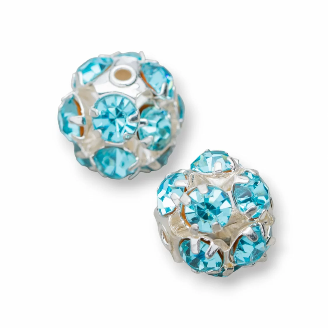 Distanziatore Palline Strass Di Ottone 10mm 40pz Argentato Azzurro-PALLINE STRASS | Worldofjewel.com