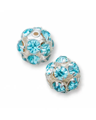 Distanziatore Palline Strass Di Ottone 10mm 40pz Argentato Azzurro-PALLINE STRASS | Worldofjewel.com