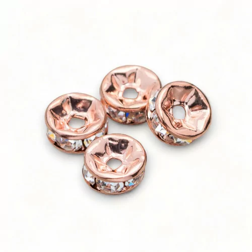 Distanziatore Rondelle Strass Di Ottone Qualita' Repubblica Ceca 5mm Oro Rosa 100pz-CONNETTORI CON STRASS | Worldofjewel.com