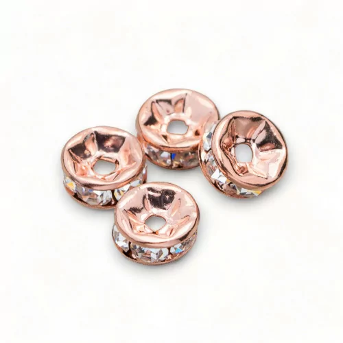 Distanziatore Rondelle Strass Di Ottone Qualita' Repubblica Ceca 6mm Oro Rosa 100pz-CONNETTORI CON STRASS | Worldofjewel.com