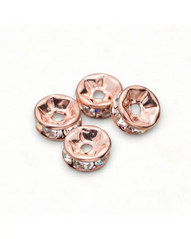 Distanziatore Rondelle Strass Di Ottone Qualita' Repubblica Ceca 6mm Oro Rosa 100pz-CONNETTORI CON STRASS | Worldofjewel.com