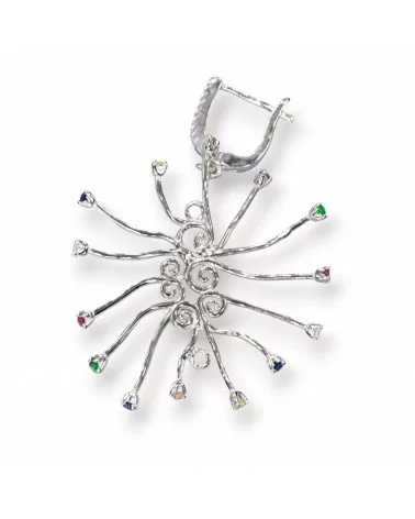 Base Per Orecchini Di Argento 925 A Perno Con Rami Per Incastonare 34x48mm 1 Coppia Rodiato Multicolor-BASI DI ARGENTO 925 | Worldofjewel.com