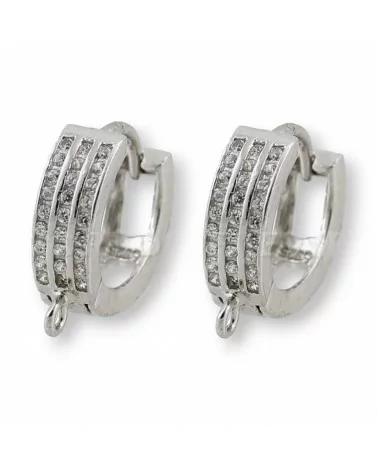 Base Per Orecchini Di Argento 925 Cerchio 15mm Con Strass Tondi 3 File 1 Coppia Argentato-BASI DI ARGENTO 925 | Worldofjewel.com