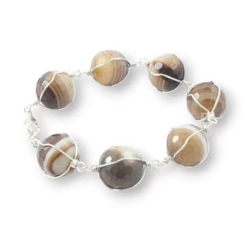 Bracciale di Agate Sfaccettate 20mm E Filo di Ottone Rodiato - Agata Marrone-BRACCIALI DI PIETRE DURE | Worldofjewel.com