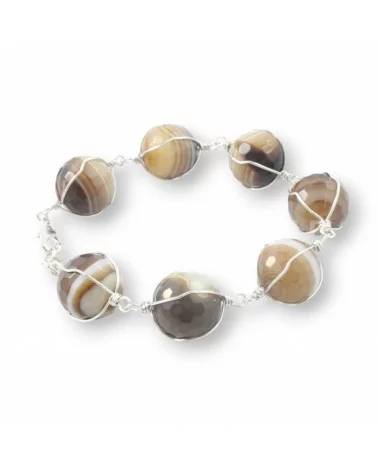 Bracciale di Agate Sfaccettate 20mm E Filo di Ottone Rodiato - Agata Marrone-BRACCIALI DI PIETRE DURE | Worldofjewel.com