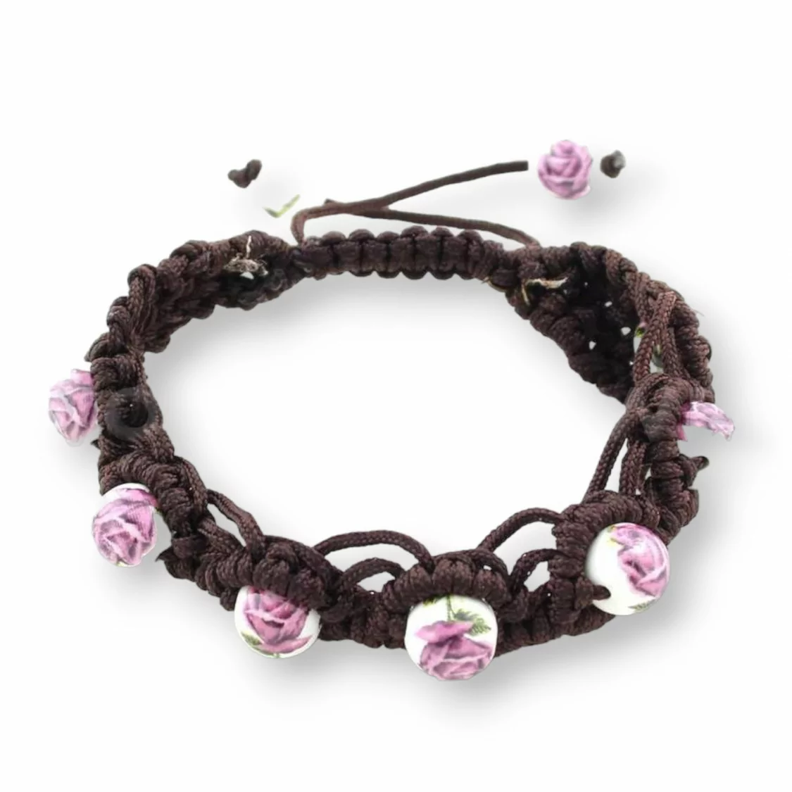 Bracciali Di Stoffa Intrecciata E Ceramica Con Chiusura Sali E Scendi - Rosa Scuro-BRACCIALI DI PIETRE DURE | Worldofjewel.com