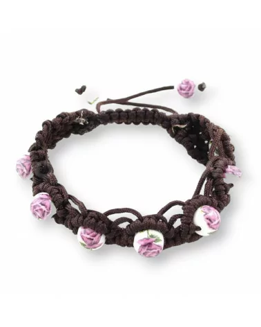 Bracciali Di Stoffa Intrecciata E Ceramica Con Chiusura Sali E Scendi - Rosa Scuro-BRACCIALI DI PIETRE DURE | Worldofjewel.com