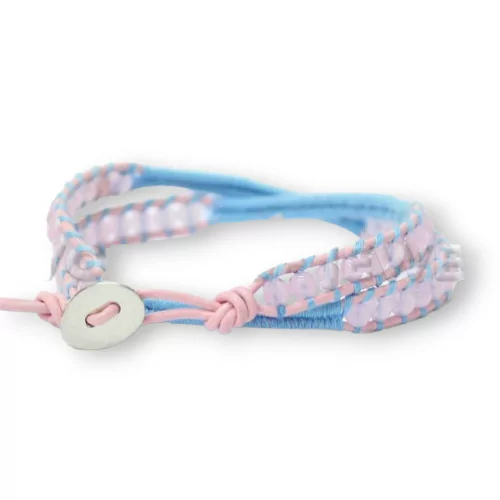 Bracciale Intrecciato Con Pietre Dure Sfaccettate 4mm Azzurro E Quarzo Rosa-BRACCIALI DI PIETRE DURE | Worldofjewel.com