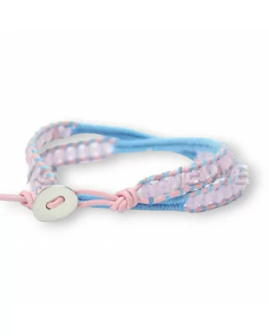 Bracciale Intrecciato Con Pietre Dure Sfaccettate 4mm Azzurro E Quarzo Rosa-BRACCIALI DI PIETRE DURE | Worldofjewel.com